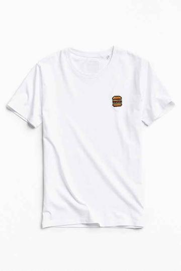 Urban Outfitters Bricktown World Embroidered Hamburger Tee,white,m