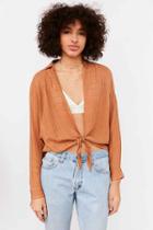 Urban Outfitters Bdg Courtney Tie-front Open Blouse,brown,m