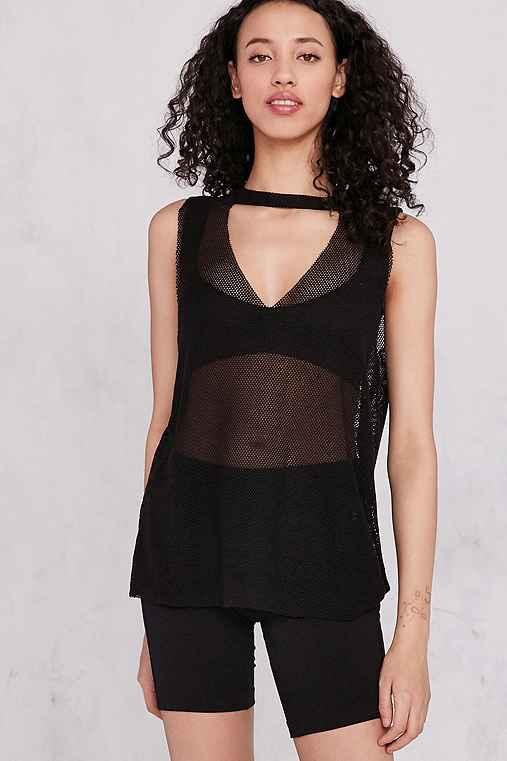 Urban Outfitters Truly Madly Deeply Mesh V-neck Tank Top,black,xs