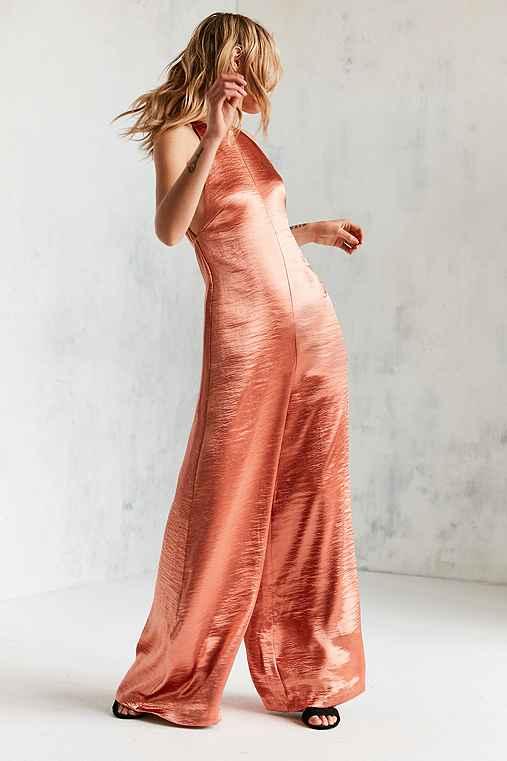 Urban Outfitters Silence + Noise Adella Wide-leg Satin Jumpsuit,peach,0