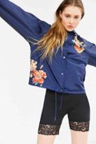 Urban Outfitters Silence + Noise Celia Floral Coach Jacket,navy,s