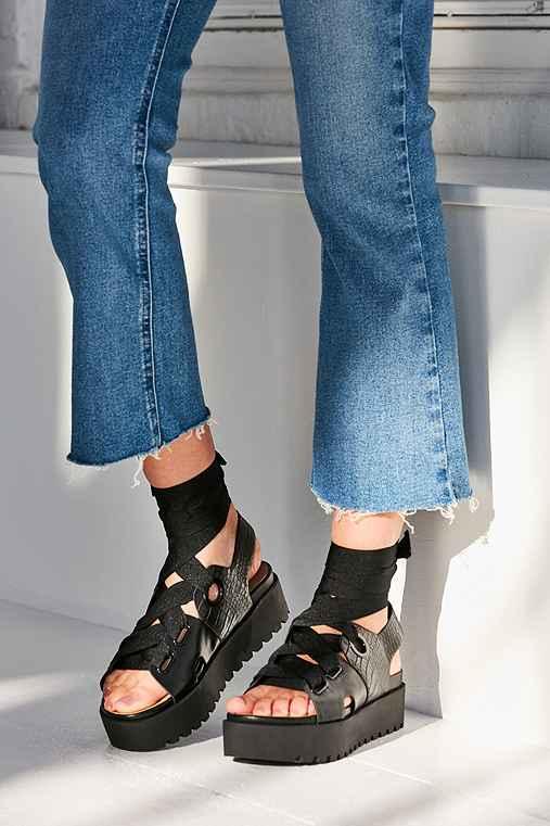 Urban Outfitters Ribbon Lace-up Platform Sandal,black,us 6/eu 36