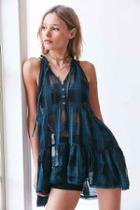 Urban Outfitters Kimchi Blue Drop-waist Woven Henley Tunic Tank Top,navy,l