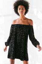 Urban Outfitters Ecote Burnout Velvet Off-the-shoulder Mini Dress,black,l