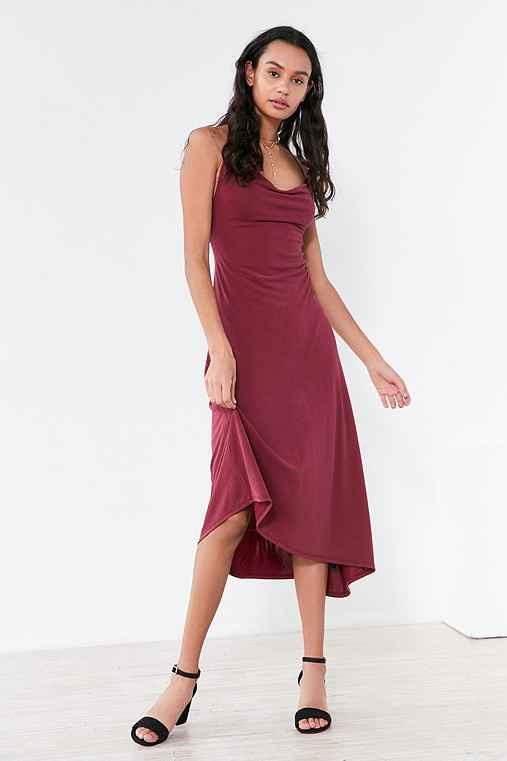 Urban Outfitters Silence + Noise Cowl Neck Asymmetrical Midi Dress,maroon,l