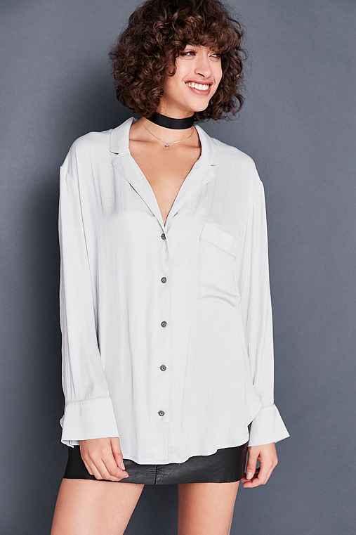 Urban Outfitters Silence + Noise Beckett Button-down Shirt,silver,xs