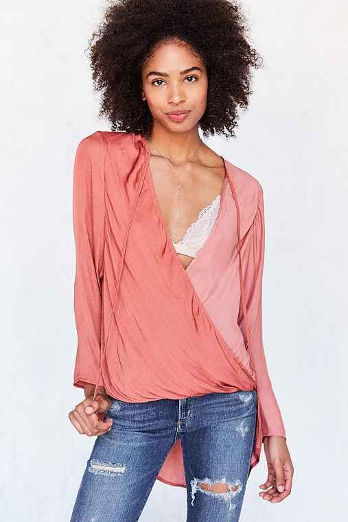 Urban Outfitters Kimchi Blue Bianca Tie-neck Surplice Blouse,pink,s