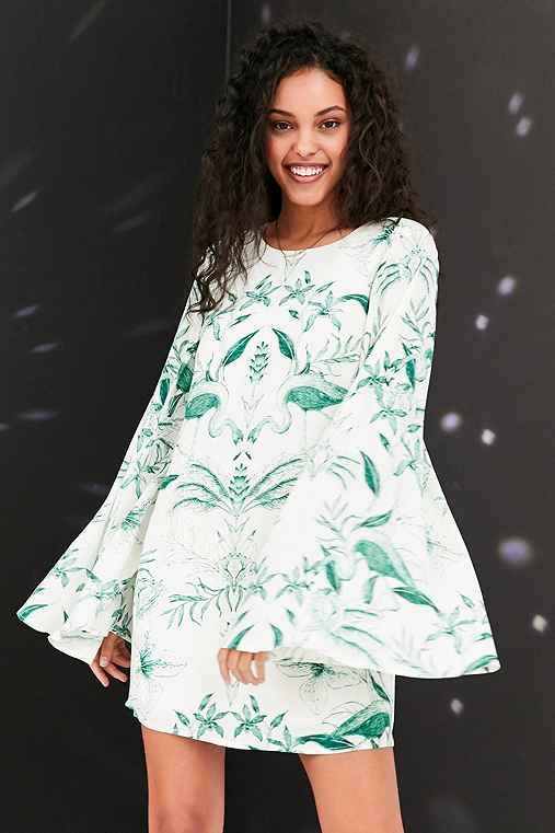 Urban Outfitters Kimchi Blue Birds Of Paradise Mini Shift Dress,green Multi,s