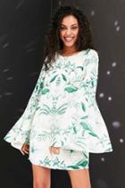 Urban Outfitters Kimchi Blue Birds Of Paradise Mini Shift Dress,green Multi,s