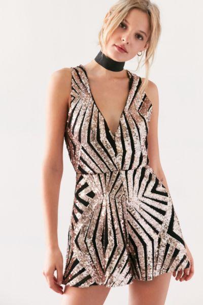 Kimchi Blue Geo Sequin Deep-v Romper
