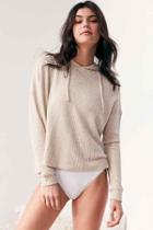 Urban Outfitters Out From Under Farrah Thermal Hoodie Sweatshirt,beige,xs