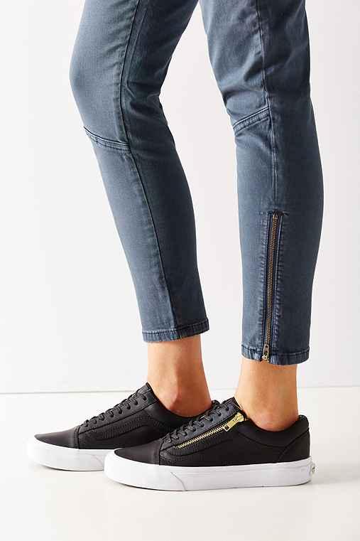 Urban Outfitters Vans Leather Old Skool Zip Sneaker,black,w 8/m 6.5