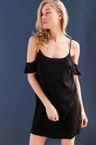 Urban Outfitters Kimchi Blue Silky Flutter Sleeve Cold-shoulder Mini Dress,black,l