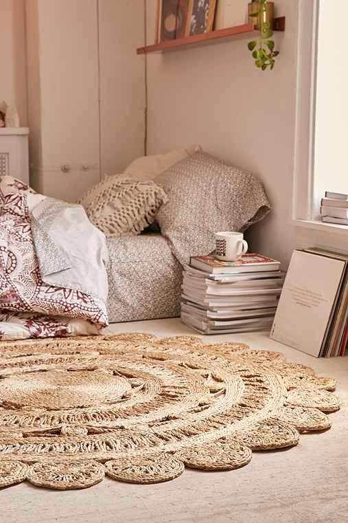 Urban Outfitters Lakho Woven Jute Round Rug,cream,5 Round