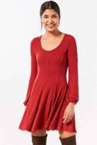 Urban Outfitters Ecote Topanga Cozy Ribbed Long-sleeve Mini Dress,red,l