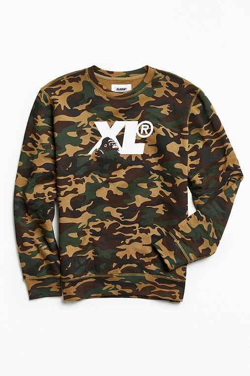 Urban Outfitters X-large Camo Fleece Crew Neck Sweatshirt,green Multi,s