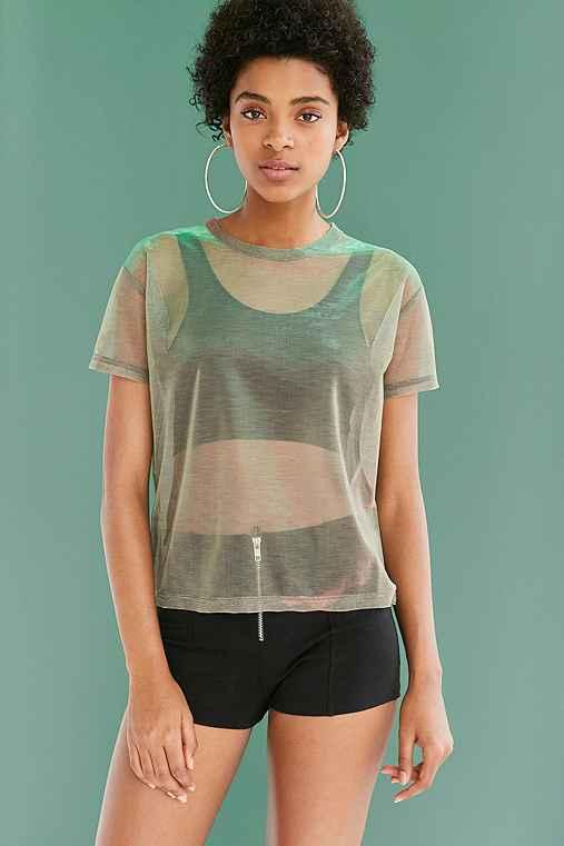 Urban Outfitters Silence + Noise Iridescent Shimmer Mesh Tee,red,s