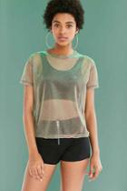 Urban Outfitters Silence + Noise Iridescent Shimmer Mesh Tee,red,s
