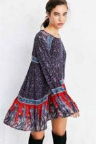 Urban Outfitters Ecote Namirah Patterned Bell-sleeve Tunic Top,black Multi,s