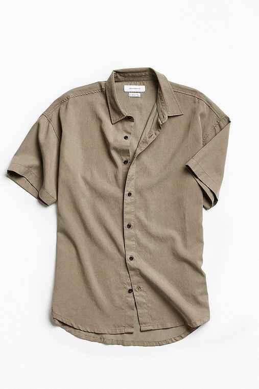 Urban Outfitters Uo Tencel Short Sleeve Button-down Shirt,olive,xs