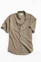 Urban Outfitters Uo Tencel Short Sleeve Button-down Shirt,olive,xs