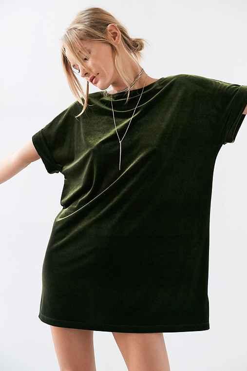 Urban Outfitters Silence + Noise Velvet Boat-neck Mini Dress,olive,m