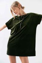 Urban Outfitters Silence + Noise Velvet Boat-neck Mini Dress,olive,m