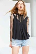 Urban Outfitters Kimchi Blue Jinny Mesh Lace Mock-neck Blouse,black,xs