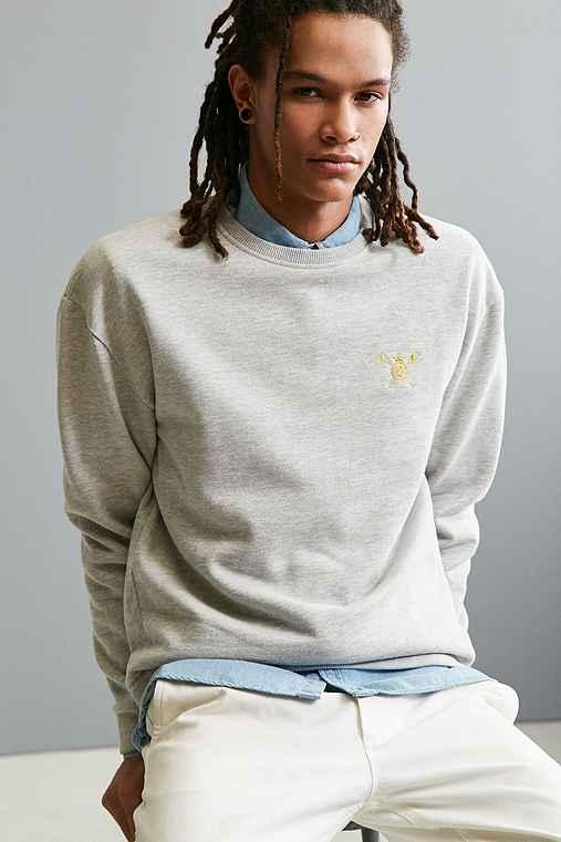 Urban Outfitters Uo Stockton Embroidered Fleece Crew Neck Sweatshirt,grey,xl