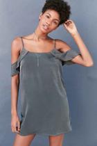 Urban Outfitters Kimchi Blue Silky Flutter Sleeve Cold-shoulder Mini Dress,slate,xs