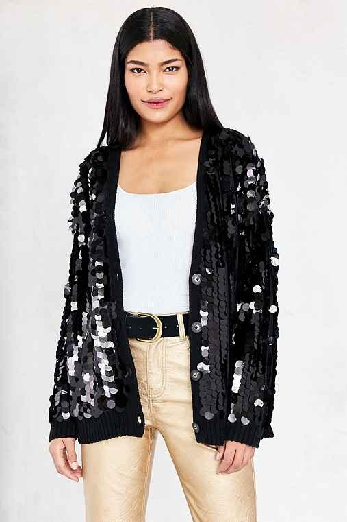 Urban Outfitters Silence + Noise Stassy Sequin Cardigan,black,one Size