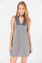 Urban Outfitters Silence + Noise Shimmer Cutout Mock Neck Mini Dress,silver,s