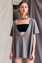 Urban Outfitters Urban Renewal Remade Deep V Tee,grey,one Size