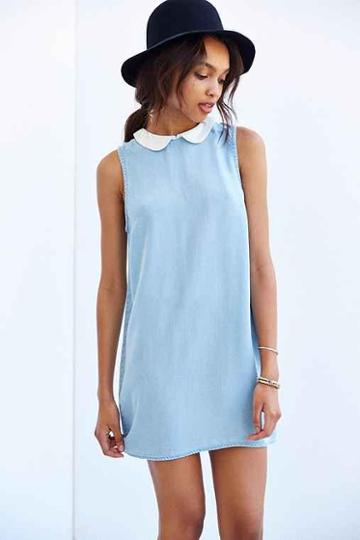 Bdg Collared Chambray Shift Dress
