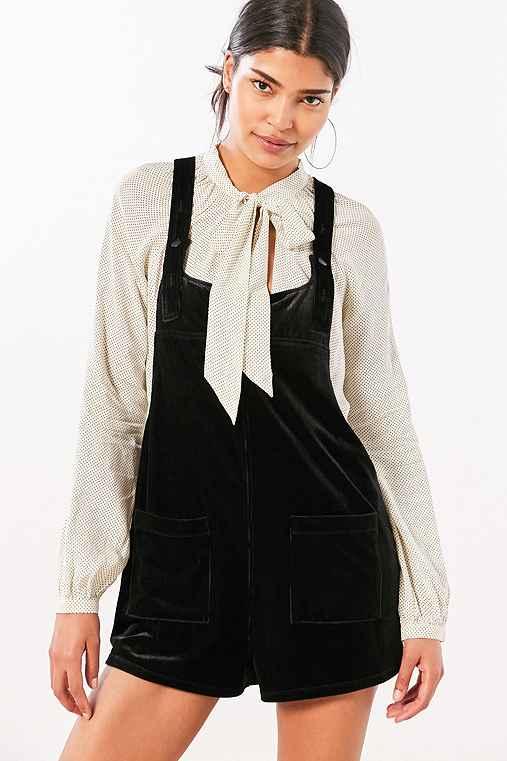 Urban Outfitters Silence + Noise Velvet Corduroy Shortall Overall,black,xs