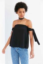 Urban Outfitters Silence + Noise Lovers Lane Off-the-shoulder Tie Top,black,xs