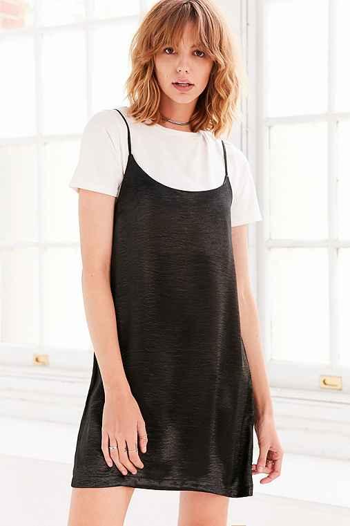 Urban Outfitters Silence + Noise Satin Shine Mini Slip Dress,black,xs