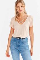 Urban Outfitters Project Social T Karlie Cross-front Deep-v Tee,peach,s