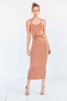 Urban Outfitters Glamorous Shimmer Knit Knotted Cutout Midi Slip Dress,copper,l