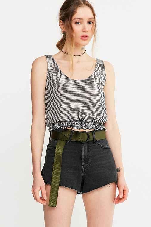 Urban Outfitters Bdg Girlfriend High-rise Denim Short - Split Hem,washed Black,28