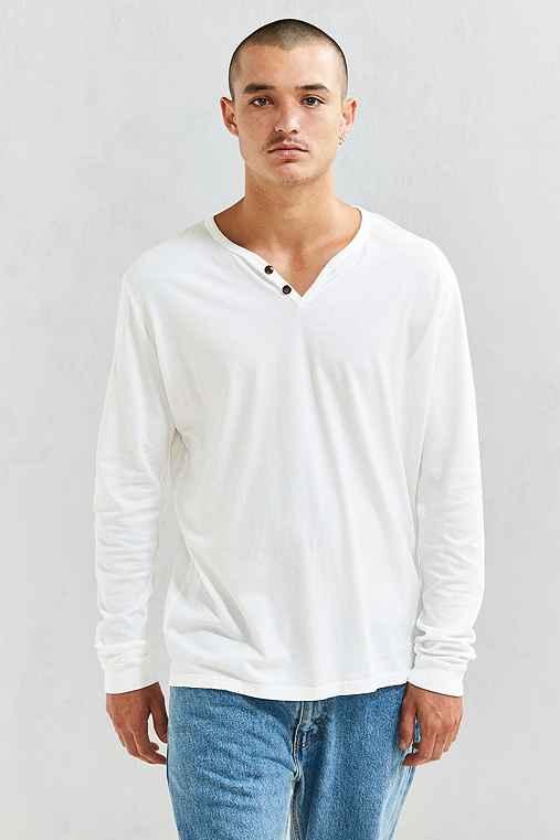 Urban Outfitters Katin Folk Henley Long Sleeve Tee,white,xl