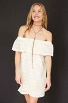 Urban Outfitters Kimchi Blue Lace Ruffle Off-the-shoulder Mini Dress,beige,xs