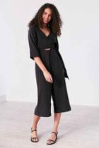 Urban Outfitters Silence + Noise Kimono Wrap Culotte Jumpsuit,black,6
