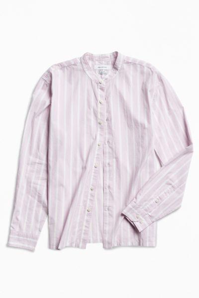 Urban Outfitters Uo Vertical Stripe Band Collar Button-down Shirt