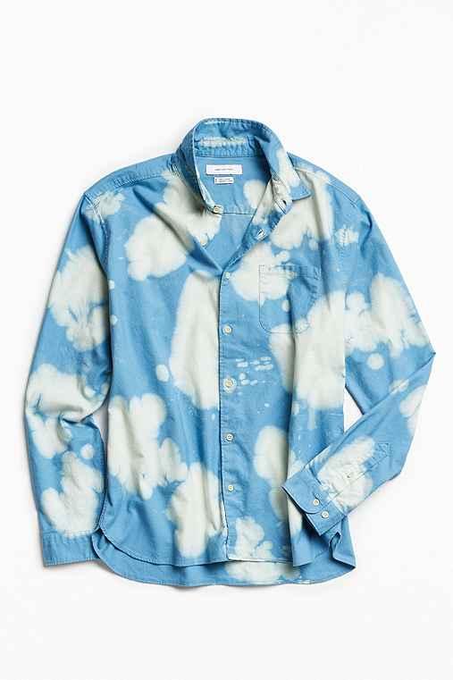 Urban Outfitters Uo Bleached Fuzzy Flannel Button-down Shirt,blue,m