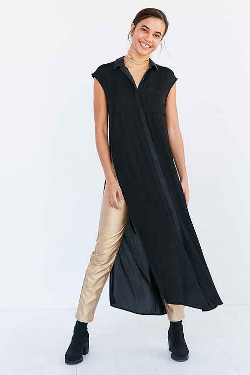 Urban Outfitters Silence + Noise Satin Trim Button-down Maxi Top,black,xs