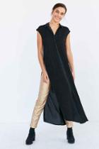 Urban Outfitters Silence + Noise Satin Trim Button-down Maxi Top,black,xs