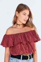 Urban Outfitters Kimchi Blue Ruffle Off-the-shoulder Cropped Top,rose,s