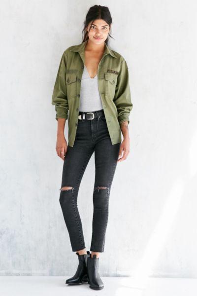 Urban Outfitters Bdg Twig Crop High-rise Skinny Jean - Washed Black Slash