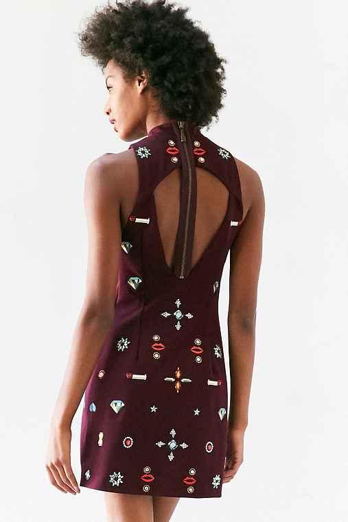 Urban Outfitters Ecote Gemmie Bejeweled Mock-neck Mini Dress,black Multi,m